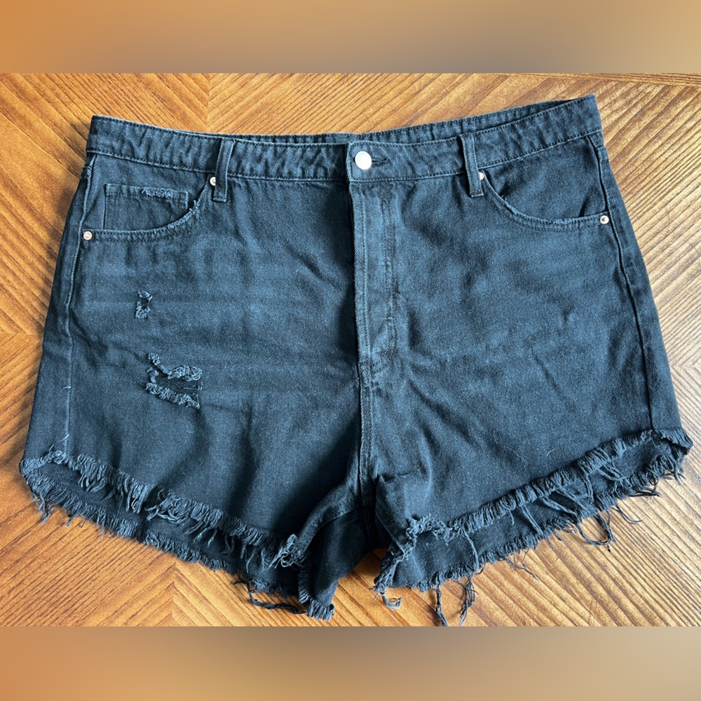 Black denim shorts